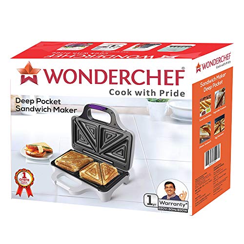 Wonderchef - 63152645 Deep Pocket 830 Watts Sandwich Maker (White/Purple) - Image 3