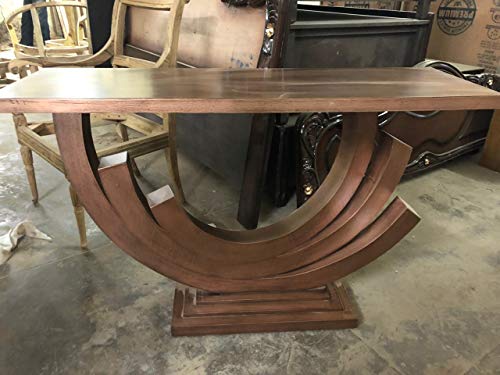 Venetian Image Wooden Antique Finish Curved Designed Mirror Console Table - Image 5