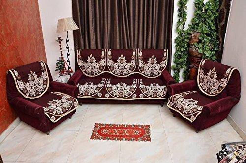 Zesture Bring Home Poly cotton 6 Piece Sofa Cover and Chair Cover Set-(3+1+1),5 Seater, Brown