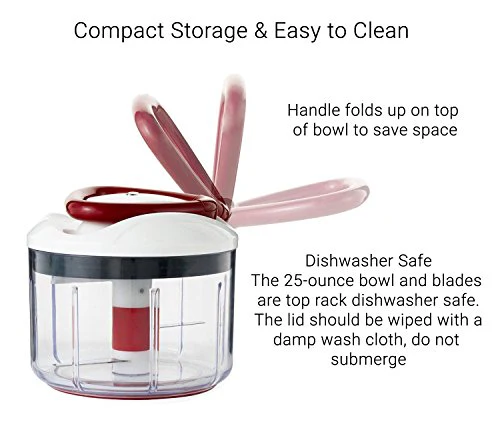 Zyliss Easy Pull Manual Food Processor and Food Chopper, Red - Image 4