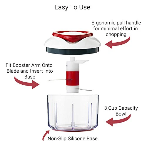 Zyliss Easy Pull Manual Food Processor and Food Chopper, Red - Image 8